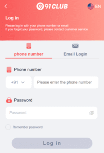 91 club login page