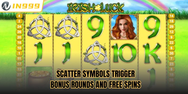 Scatter symbols trigger bonus rounds and free spins